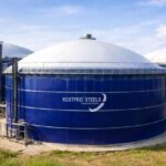 Blue Glass-Fused-to-Steel biogas digester tanks at CBG plant in India